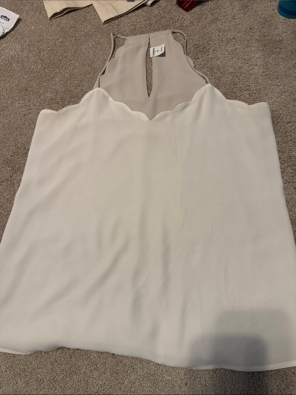 Express Scalloped Halter Tank Top in Cream and Tan